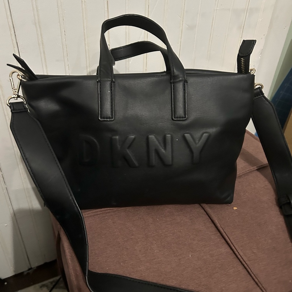 DKNY Black Embossed Logo Crossbody Tote